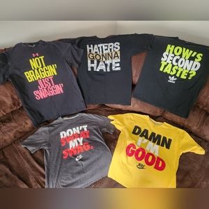 5 medium athletic slogan t-shirts.